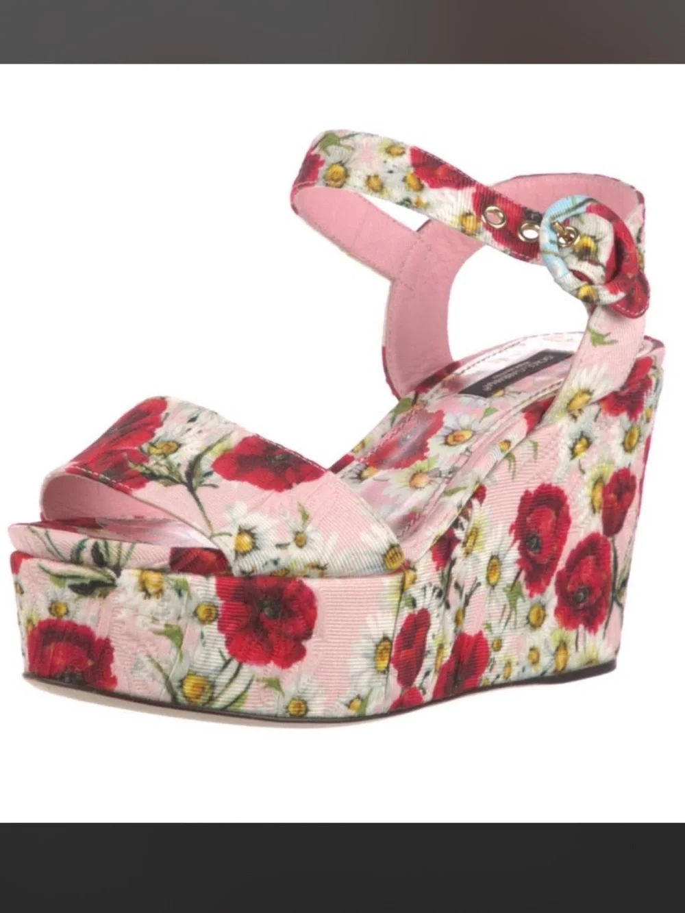 Dolce & Gabbana Pink Floral Platform Wedge Sandal